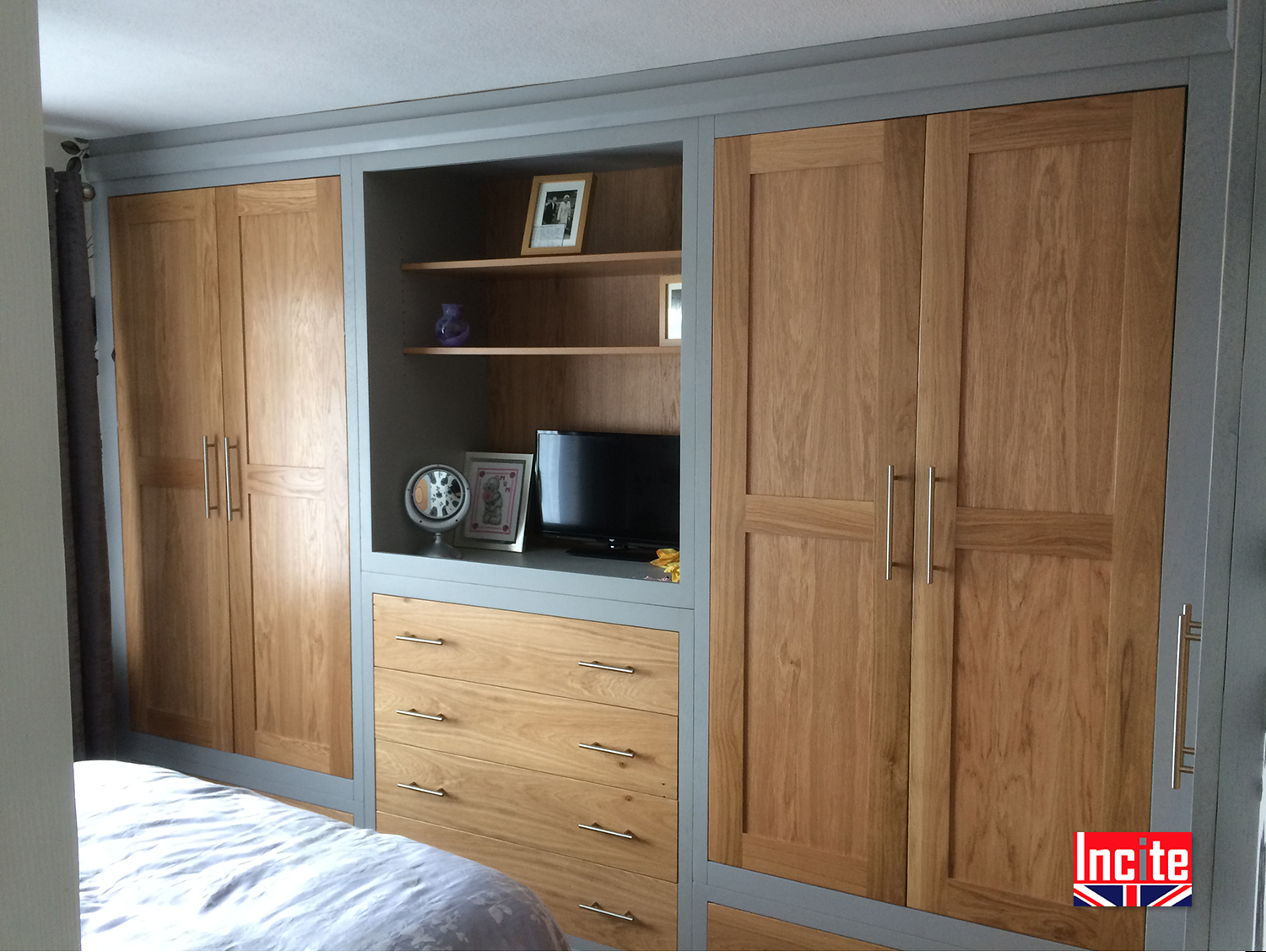 Handmade Oak and Painted Manor House Gray Wardrobe Incite Interiors